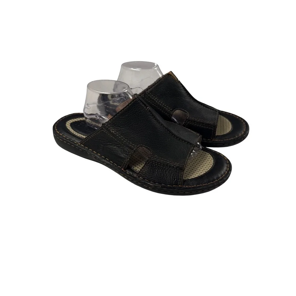 Born Men's Flores Full‎ Grain Leather Slip-On Sandal Camel Black Slide Sz 13 M